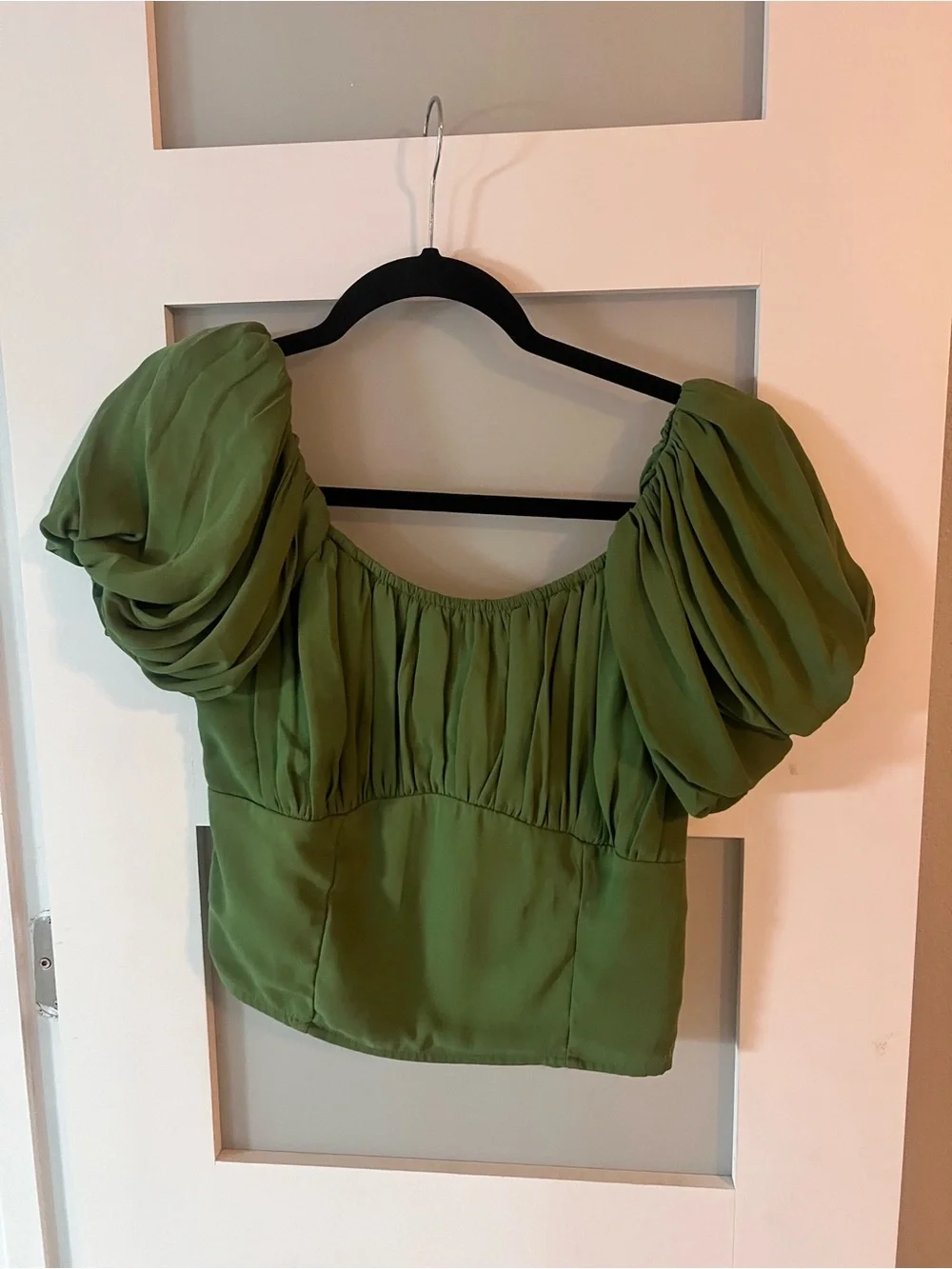 Abercrombie & Fitch Olive Green Puff-Sleeve Blouse